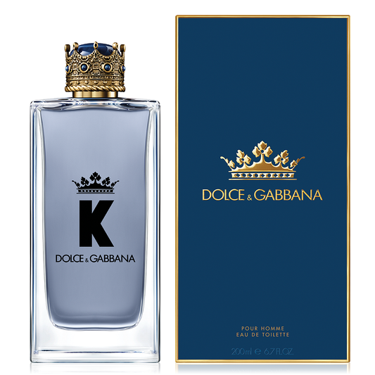 Dolce & Gabbana K Eau de Toilette 200 ml, caja y frasco sobre fondo blanco