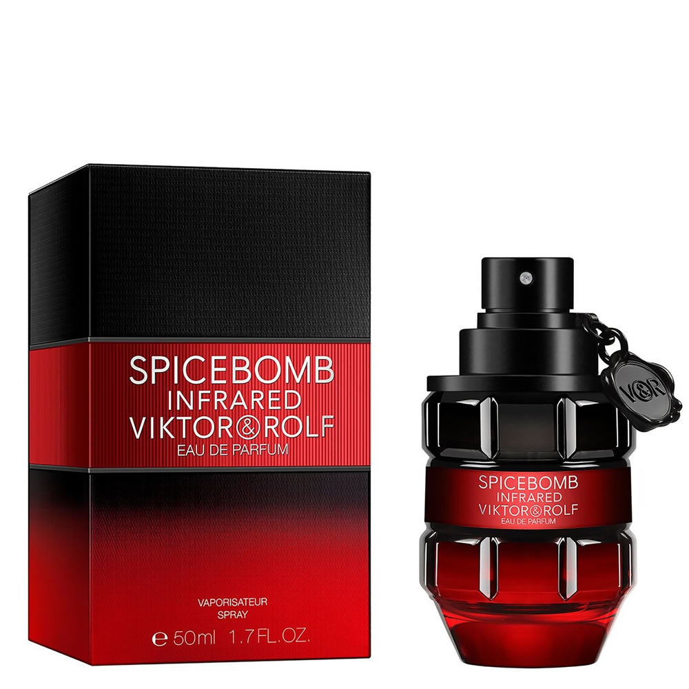 Viktor & Rolf Spicebomb Infrared Eau de Parfum 50 ml, caja y frasco reales sobre fondo blanco