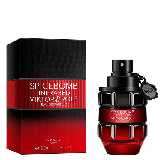 Viktor & Rolf Spicebomb Infrared Eau de Parfum 50 ml, caja y frasco reales sobre fondo blanco
